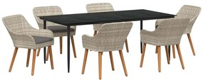 Conjunto de sala de jantar 7 pcs Cinza claro e preto Largo