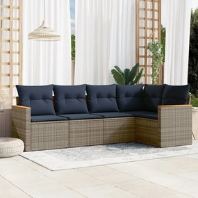 vidaXL 5 pcs conjunto sofás p/ jardim c/ almofadões vime PE cinzento