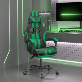 vidaXL Cadeira gaming c/ apoio pés couro artificial preto e verde