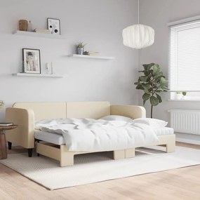 vidaXL Sofá-cama c/ gavetão e colchões 90x200 cm tecido cor creme