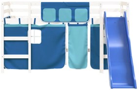 Cama alta p/ criança c/ cortinas 90x190 cm pinho maciço azul