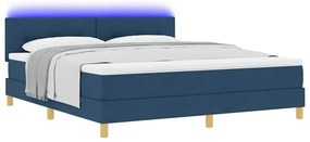 Cama Box Spring com Colchão &amp; LED Azul 180x200 cm Tecido