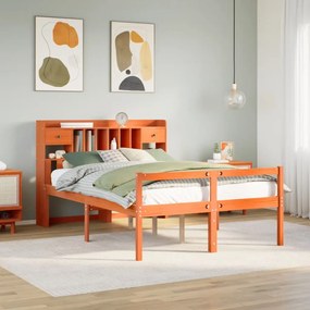 vidaXL Cama com estante sem colchão 150x200 cm pinho maciço