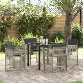 Conjunto de Jantar vidaXL de 5 Peças com Almofadas Cinza Claro Rattan Sintético