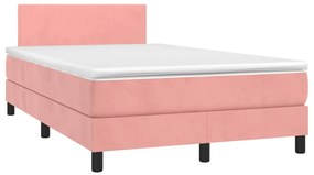 Cama box spring c/ colchão/LED 120x200 cm veludo rosa