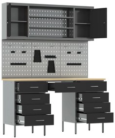 Conjunto de Armário e Painel de Ferramentas de 7 Peças vidaXL Preto em