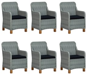7 pcs conj. jantar exterior + almofadões vime PE cinzento-claro