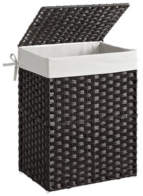 Cesto de roupa em rattan sintético com tampa, alças para transporte prático. | SONGMICS | 45,5 x 32 x 61 cm | preto | LCB51BK.