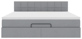 Cama Otomana com colchão &amp; LEDs 180x200cm tecido cinzento claro