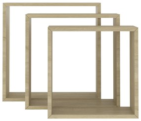 Prateleiras de parede forma de cubo 3pcs cm cor carvalho sonoma