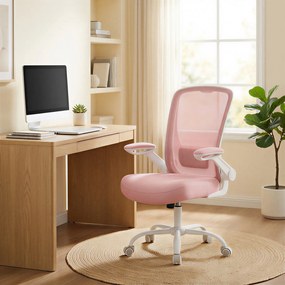 Cadeira de escritório ergonómica, cadeira giratória com função de balanço, cadeira em malha rosa