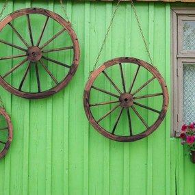 Roda de carrinho de madeira com diâmetro de 76 cm para decoração de jardim doméstico Castanho