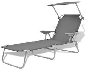 42934 vidaXL Espreguiçadeira com toldo aço cinzento