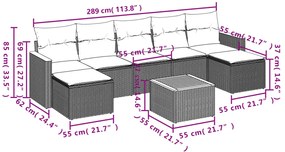 8 pcs conj. sofás jardim c/ almofadões vime PE bege misturado