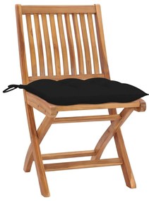 Cadeiras de jardim c/ almofadões preto 2 pcs teca maciça