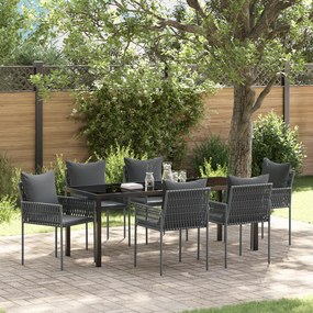 vidaXL Conjunto de Jantar de Jardim com 7 Peças e Almofadas em Rattan Sintético Preto