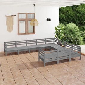vidaXL 10 pcs conjunto lounge de jardim pinho maciço cinzento