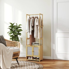 Móvel Cabide de Entrada de Bambu com Sapateira Barra para Pendurar Prateleira Ajustável 53x31x168 cm Madeira