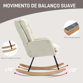 Cadeira de Baloiço Estofada em Chenilla com Pés de Madeira de Faia e Apoio para os Braços para Lactância  71x98,5x97 cm Bege