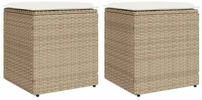 vidaXL Bancos de jardim com almofadas 2 unid 40x40x43 cm vime PE bege