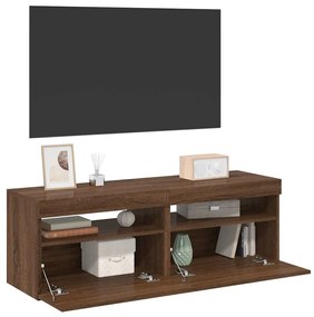 Móveis de TV 2 pcs com luzes LED 60x35x40 cm carvalho castanho