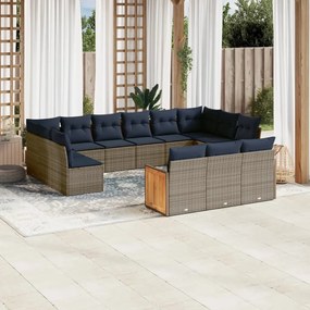 vidaXL 13 pcs conjunto sofás p/ jardim c/ almofadões vime PE cinzento