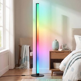 Candeeiro de pé com LED RGB, controlo por aplicação e sincronização com música, 18 x 18 x 139,4 cm, preto