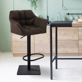 Banco de bar Damaso em tecido e com estrutura preta 64 x 88-113 x 45 cm Castanho
