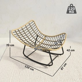 Cadeira de baloiço de jardim para interior e exterior, cadeira de baloiço em resina trançada com almofada macia, cinzenta