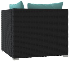 Sofá com almofadões 2 lugares vime PE preto