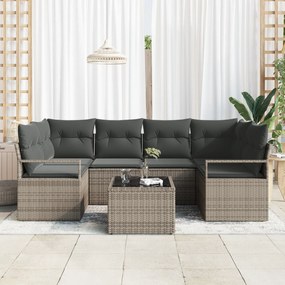 Conjunto de Sofá para Jardim vidaXL 7 Peças com Almofadas Cinza Rattan