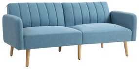 HOMCOM Sofá Cama de 2 Lugares com Encosto Ajustável em 3 Posições Apoio para os Braços e Pés de Madeira 173x75x73 cm Azul Claro