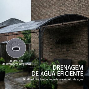 Pérgola de Parede 2,8x3,8 m com Teto Inclinado, Orifícios de Drenagem e Estrutura Metálica Cinzento