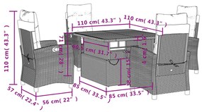 5 pcs conjunto de jantar p/ jardim com almofadões vime PE bege