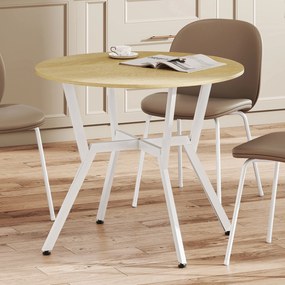 Mesa de Refeição Redonda Mesa de Jantar Estilo Industrial com Bancada de Madeira e Estrutura de Aço Ø90x76 cm Madeira e Branco