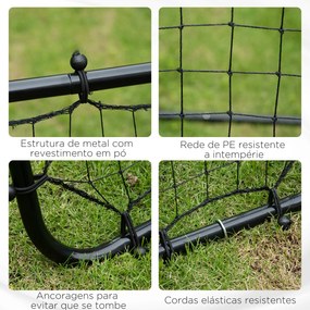 Rede de Remates de Metal com Ângulo Ajustável e 20 Cordas Elásticas para Treinamento de Futebol 96x80x96 cm Preto