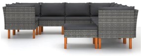 9 pcs conjunto lounge de jardim c/ almofadões vime PE cinzento