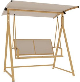 Outsunny Baloiço Jardim 2 Lugares Toldo Ajustável 90 Graus Proteção UV30+ Estrutura Estável 160x112x162 cm Caqui | Aosom Portugal