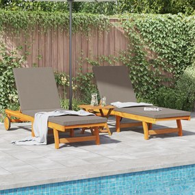 Camas de Sol vidaXL 2 pcs com Rodas e Almofada de Madeira Sólida de Ac