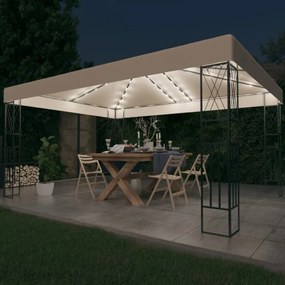 vidaXL Gazebo com cordões de luzes LED 3x4 m tecido cor creme