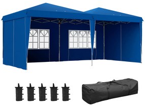 Outsunny Tenda Dobrável 585x295x275 cm com Paredes Laterais Altura Ajustável Bolsa de Transporte e 5 Sacos de Areia Azul