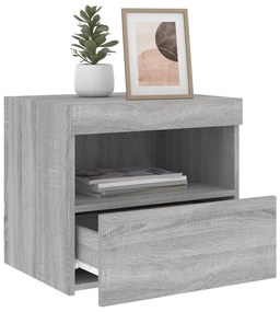 Mesa de cabeceira com luzes LED 50x40x45 cm cinzento-sonoma