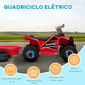 HOMCOM Quadriciclo Elétrico para Crianças com Reboque a Bateria 6V Car