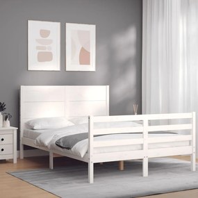 vidaXL Estrutura de cama de casal com cabeceira madeira maciça branco