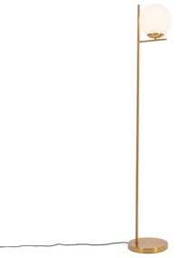 Candeeiro de pé Art Déco dourado com vidro opalino - Flore Design
