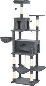 PawHut Arranhador Gato Árvore para Gato com Plataformas Caverna Postes de Sisal Bolas e Corda para Brincar 60x48x202 cm Cinza | Aosom Portugal