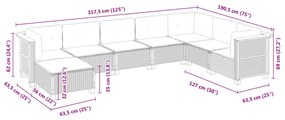 8 pcs conjunto de sofás p/ jardim com almofadões vime PE bege