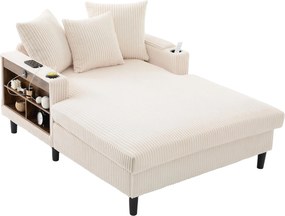 Chaise-longue multifuncional em veludo cotelê, Bege | AOSOM Portugal