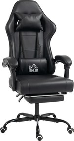 HOMCOM Cadeira gaming ergonômica, cadeira gamer com suporte lombar de massagem, encosto reclinável, altura ajustável, preto | Aosom Portugal