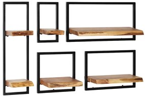 Conjunto prateleiras de parede 5 pcs madeira acácia maciça/aço